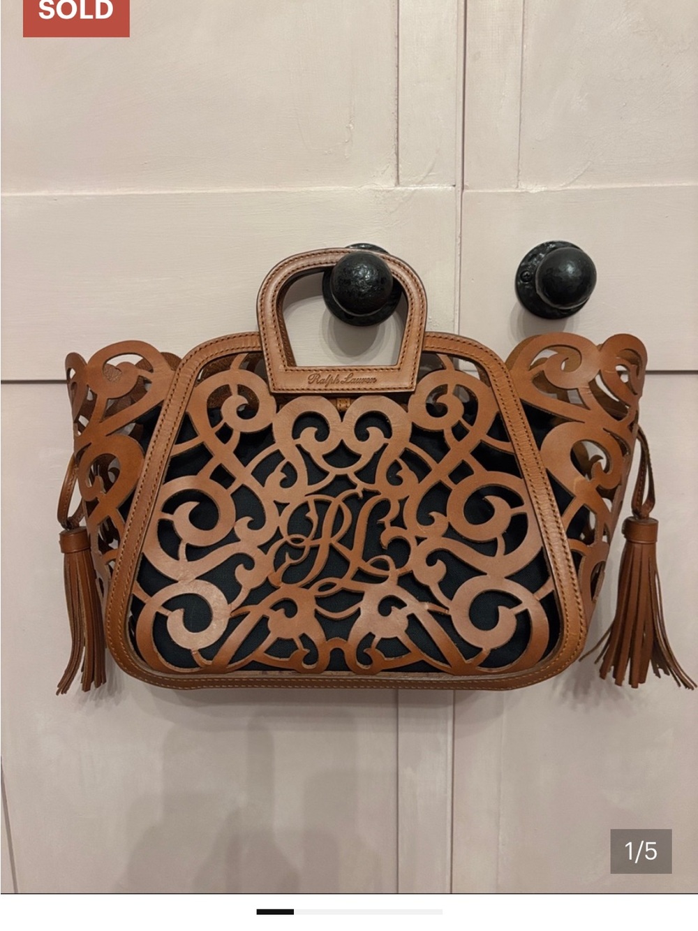 IN SEARCH OF: this Ralph Lauren Tan Laser-Cut Leather Tote with Black Lining